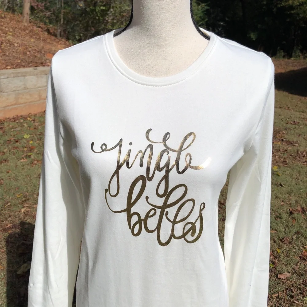 NEW Kim Rogers Jingle Bells Christmas Holiday Graphic Long Sleeve Shirt Small S - Picture 3 of 7